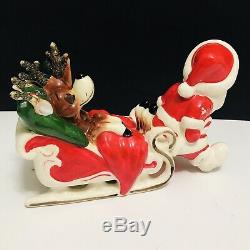 Vintage Kreiss Santa Claus Pulling Sleigh Tipsy Sleeping Reindeer Figure Japan