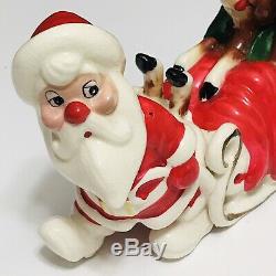 Vintage Kreiss Santa Claus Pulling Sleigh Tipsy Sleeping Reindeer Figure Japan