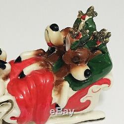 Vintage Kreiss Santa Claus Pulling Sleigh Tipsy Sleeping Reindeer Figure Japan