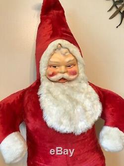 Vintage Large Plush Stuffed Santa Claus Plastic Face 55T x 29W Store Display