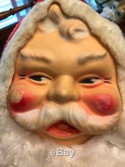 Vintage Large Plush Stuffed Santa Claus Plastic Face 55T x 29W Store Display