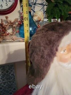 Vintage Life-Size Storefront Santa Figure, 5' Tall With Wreath And Santa Bag
