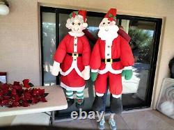 Vintage Lillian Vernon Life Size Plush Santa and Mrs Claus Fabric Figures RARE