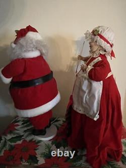 Vintage Mechanical Mr. & Mrs. Santa Claus Motorized Bell Ringing Figures 27Tall