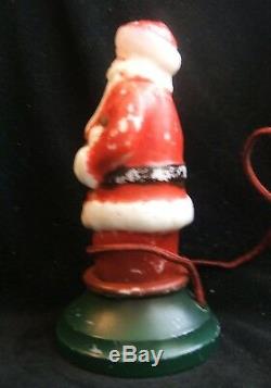 Vintage Milk Glass Painted Santa Claus Lamp Light 8 1/4 Inches Tall Works Scarce