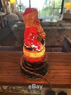Vintage Milk Glass Painted Santa Claus Lamp Light 8 Tall Works Rare