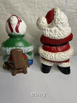Vintage Mr & Mrs Santa Claus Atlantic Mold Ceramic Figures Lrg Rare Green Color