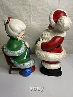 Vintage Mr & Mrs Santa Claus Atlantic Mold Ceramic Figures Lrg Rare Green Color