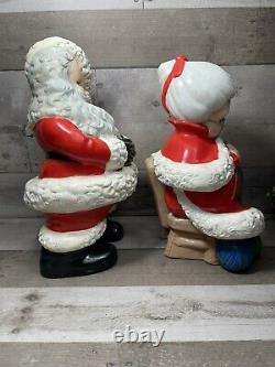 Vintage Mr and Mrs Santa Claus Atlantic Mold Ceramic Figures Large 14 Knitting