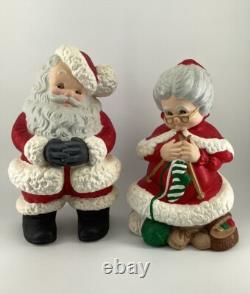 Vintage Mr and Mrs Santa Claus Atlantic Mold Ceramic Figures Large 14 Xmas Flaw