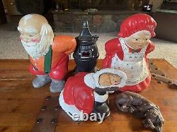 Vintage Mr and Mrs Santa Clause Lighted Stove Dog Cat Ceramic Display