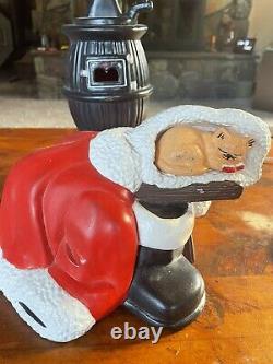 Vintage Mr and Mrs Santa Clause Lighted Stove Dog Cat Ceramic Display