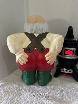 Vintage Mr and Mrs Santa Clause Pot Belly Stove Ceramic Display Christmas Decor