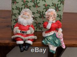 Vintage Mrs. & Mr. Santa Claus, Shelf Sitters, Lefton Japan, in Original Box