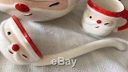 Vintage Napco Winking Santa Claus Punch Bowl Mugs Ladle Christmas