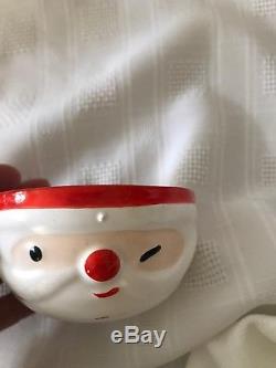 Vintage Napco Winking Santa Claus Punch Bowl Mugs Ladle Christmas