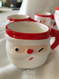 Vintage Napco Winking Santa Claus Punch Bowl Mugs Ladle Christmas