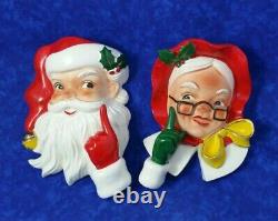 Vintage Norcrest Mr & Mrs Santa Claus Wall Pockets Set Of 2 Made In Japan RARE