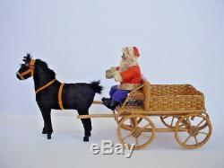 Vintage Old German Santa Claus in Horse Drawn Wicker Wagon