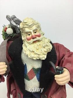 Vintage Old World Traditional Christmas Golf Santa Figurine Paper Ma-Che 10.5