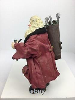 Vintage Old World Traditional Christmas Golf Santa Figurine Paper Ma-Che 10.5