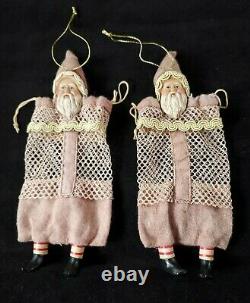 Vintage Pair of Mesh Bag Santa Claus Candy Container Santa Face Christmas