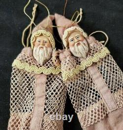 Vintage Pair of Mesh Bag Santa Claus Candy Container Santa Face Christmas