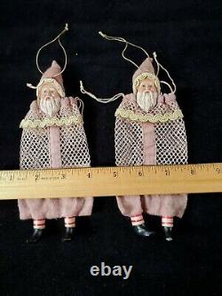 Vintage Pair of Mesh Bag Santa Claus Candy Container Santa Face Christmas
