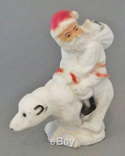 Vintage Paper Mache Santa Claus Riding a Polar Bear Christmas Decoration, NICE