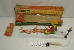 Vintage Paramount Christmas Windup Musical Santa Claus Reindeer Sled Sleigh