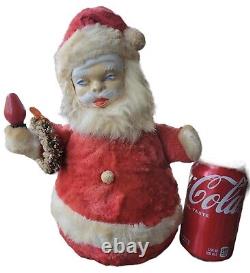 Vintage Plush Santa Claus Holds Candle Light Rubber Face Christmas Figure 1950s