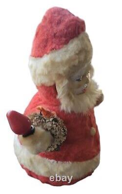 Vintage Plush Santa Claus Holds Candle Light Rubber Face Christmas Figure 1950s