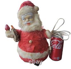 Vintage Plush Santa Claus Holds Candle Light Rubber Face Christmas Figure 1950s