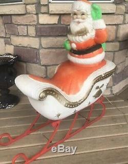 Vintage Poloron Santa Claus Sleigh Christmas Outdoor Yard Plastic Blow Mold