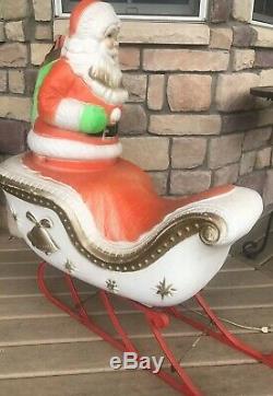 Vintage Poloron Santa Claus Sleigh Christmas Outdoor Yard Plastic Blow Mold