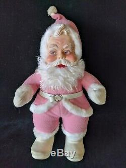 Vintage RUSHTON Pink Suit Santa Claus Doll Rubber Face 18 Tall