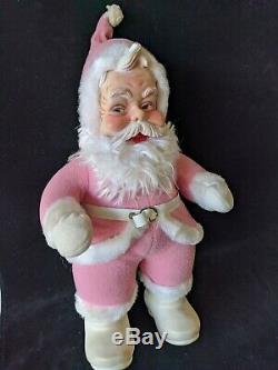 Vintage RUSHTON Pink Suit Santa Claus Doll Rubber Face 18 Tall