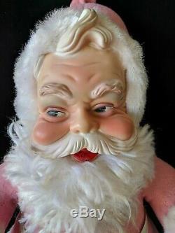 Vintage RUSHTON Pink Suit Santa Claus Doll Rubber Face 18 Tall