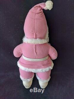 Vintage RUSHTON Pink Suit Santa Claus Doll Rubber Face 18 Tall