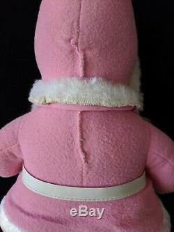 Vintage RUSHTON Pink Suit Santa Claus Doll Rubber Face 18 Tall