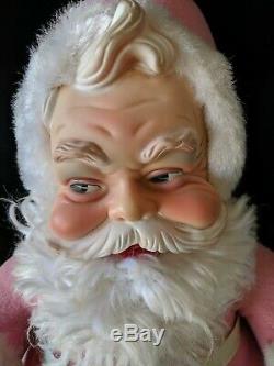 Vintage RUSHTON Pink Suit Santa Claus Doll Rubber Face 18 Tall