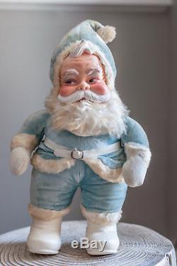 Vintage Rushton Co. Santa Claus Doll with Rubber Face and Light Baby Blue Suit