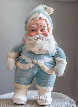 Vintage Rushton Co. Santa Claus Doll with Rubber Face and Light Baby Blue Suit