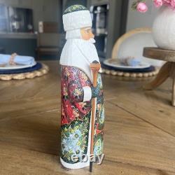 Vintage Russian Santa Claus Linden Wood Hand Carved & Painted Figure Signed