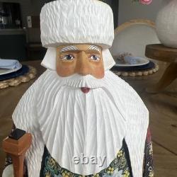 Vintage Russian Santa Claus Linden Wood Hand Carved & Painted Figure Signed