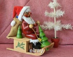 Vintage STEINBACH Germany SANTA CLAUS Musical Christmas Moving Smoker Sleigh