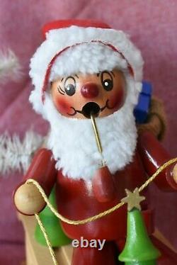 Vintage STEINBACH Germany SANTA CLAUS Musical Christmas Moving Smoker Sleigh