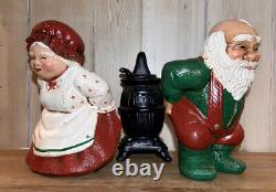 Vintage Santa And Ms Clause Lighted Stove Ceramic Display Warming Butts