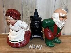 Vintage Santa And Ms Clause Lighted Stove Ceramic Display Warming Butts