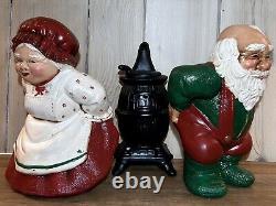 Vintage Santa And Ms Clause Lighted Stove Ceramic Display Warming Butts